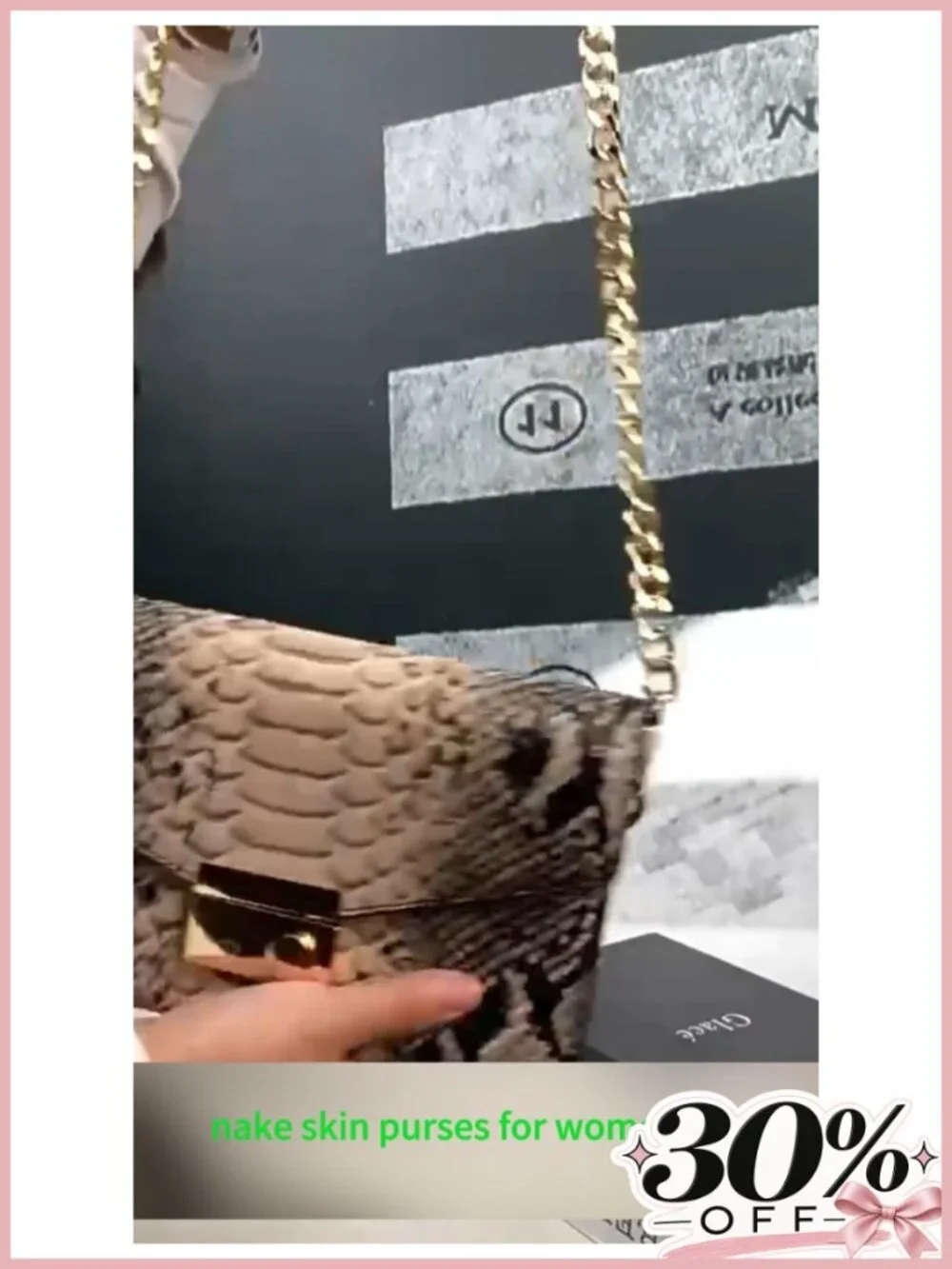 Snake Print Leather Crossbody Bag Chain Strap Evening Clutch Purse